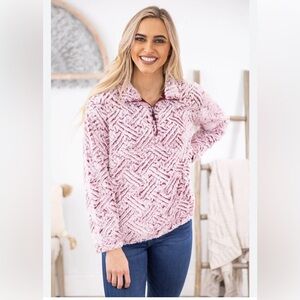 Simply Southern Pink and White Textured Pullover 2x